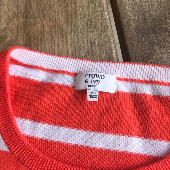 Crown & Ivy Orange White Striped Crab Sweater Prep - Picture 2 of 6